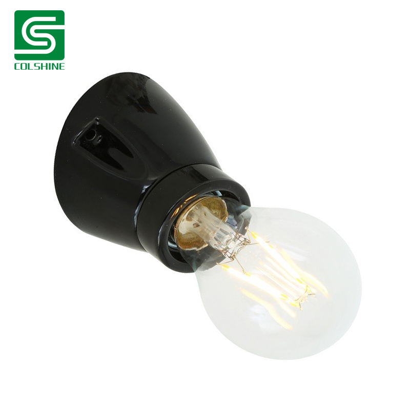 Retro Black Porcelain Ceiling Socket Vintage E27 Lamp Holder for Classic Decor